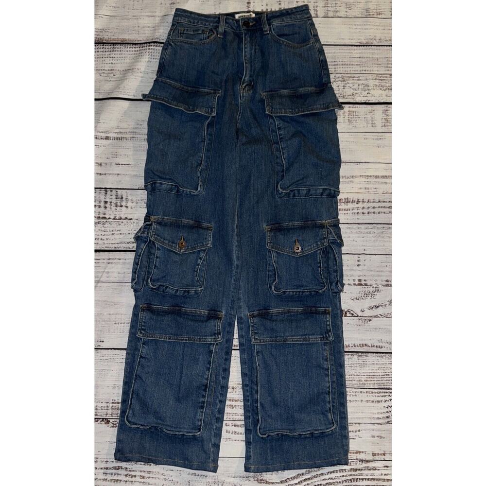 Aphrodite Cargo Jeans High Rise Blue Size 28 7 EUC‎ Many Pockets